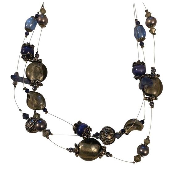 Chico's Illusion 3-layer Beaded Necklace in Lavender, Purple, Silver & Earrings - Picture 4 of 4